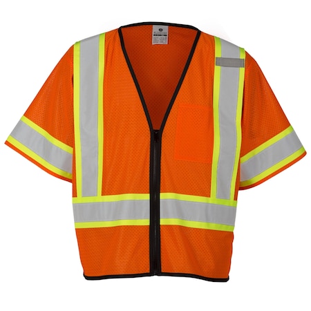 Kishigo L-XL, Orange Class 3 Single Pocket Contrasting Mesh Vest 1566-L-XL